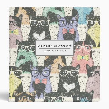 Cute Hipster Cats Pattern Binder by allpattern at Zazzle