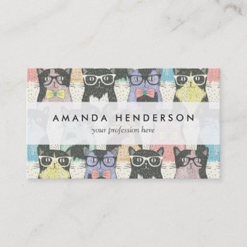 Cute Hipster Cats Pattern Business Card by allpattern at Zazzle