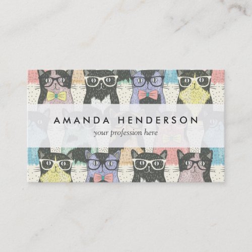 Cute Hipster Cats Pattern Business Card