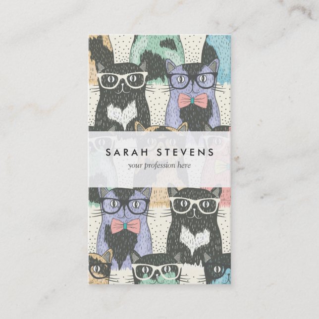 Cute Hipster Cats Pattern Business Card (Front)