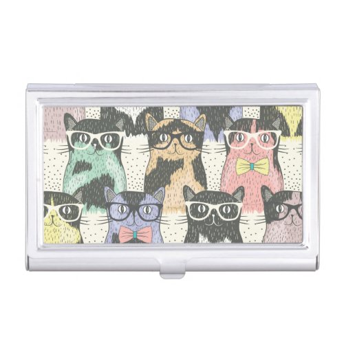 Cute Hipster Cats Pattern Business Card Holder
