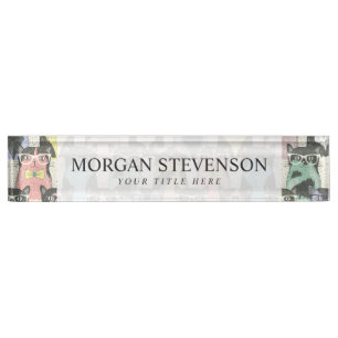 Cute Hipster Cats Pattern Desk Name Plate