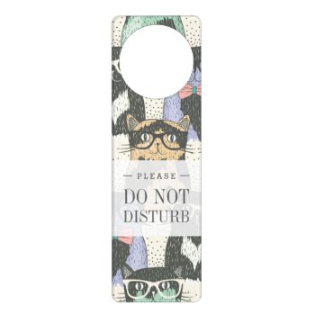Cute Hipster Cats Pattern Door Hanger by allpattern at Zazzle