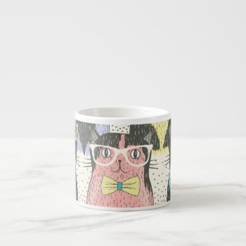 Cute Hipster Cats Pattern Espresso Cup by allpattern at Zazzle