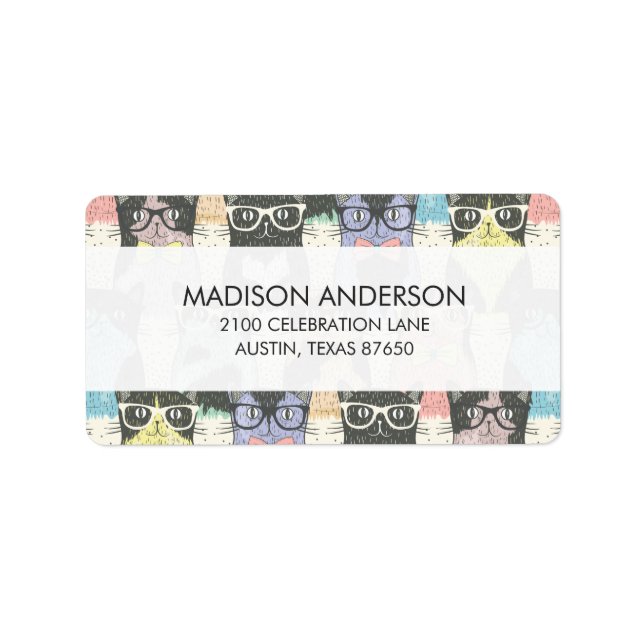 Cute Hipster Cats Pattern Label (Front)