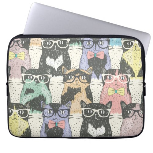 Cute Hipster Cats Pattern Laptop Sleeve