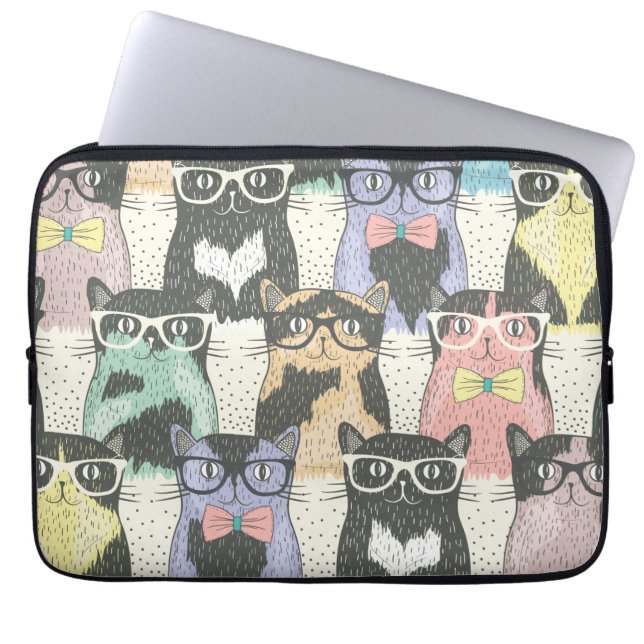 Cute Hipster Cats Pattern Laptop Sleeve (Front)