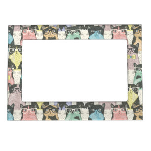 Cute Hipster Cats Pattern Magnetic Photo Frame