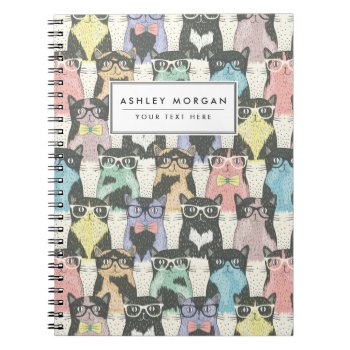 Cute Hipster Cats Pattern Notebook by allpattern at Zazzle