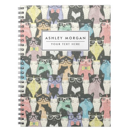 Cute Hipster Cats Pattern Notebook