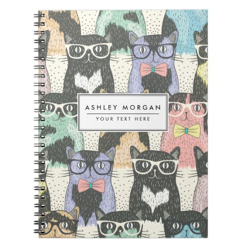 Cute Hipster Cats Pattern Notebook