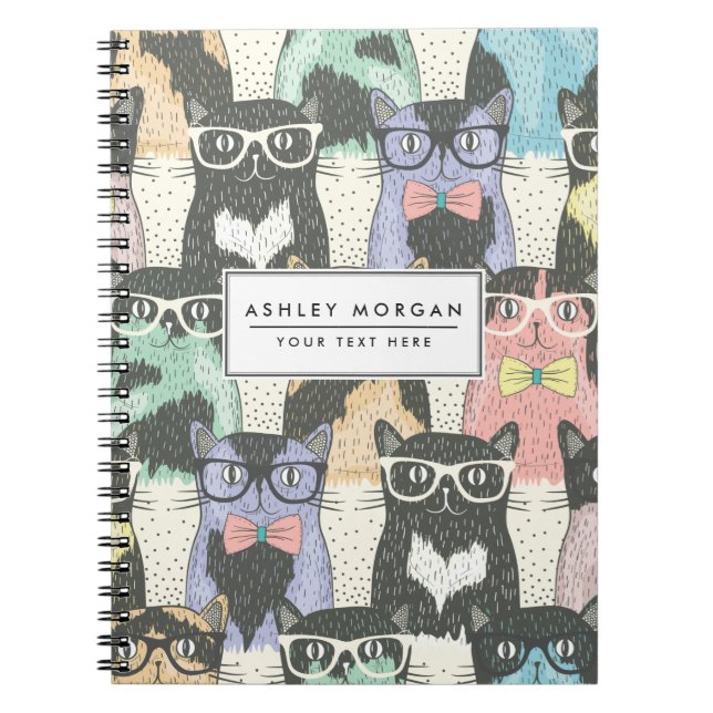 Cute Hipster Cats Pattern Notebook (Front)