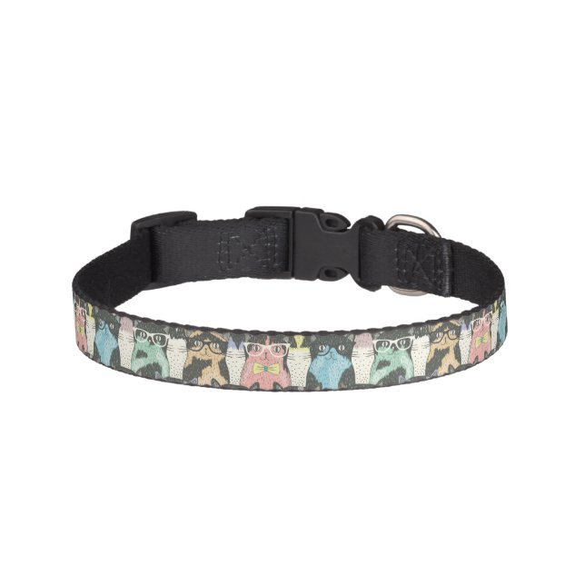 Cute Hipster Cats Pattern Pet Collar (Front)