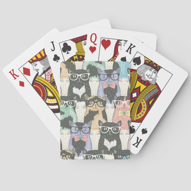 Cute Hipster Cats Pattern Poker Cards (Back)