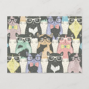 Cute Hipster Cats Pattern Postcard by allpattern at Zazzle