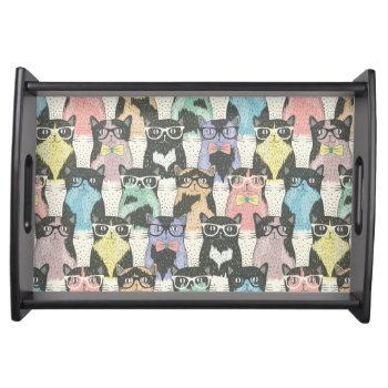 Cute Hipster Cats Pattern Serving Tray by allpattern at Zazzle