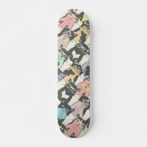 Cute Hipster Cats Pattern Skateboard Deck