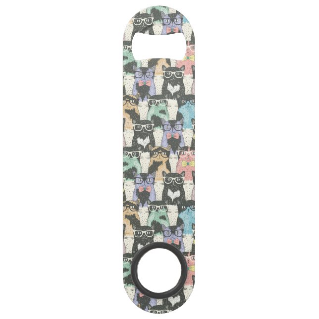 Cute Hipster Cats Pattern Speed Bottle Opener (Front)