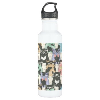 Cute Hipster Cats Pattern Water Bottle by allpattern at Zazzle