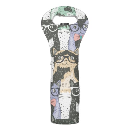 Cute Hipster Cats Pattern Wine Bag