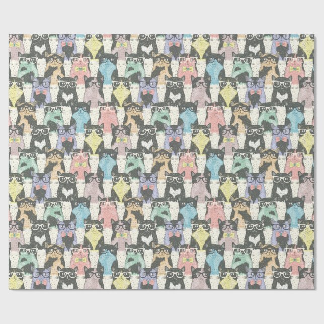 Cute Hipster Cats Pattern Wrapping Paper (Flat)