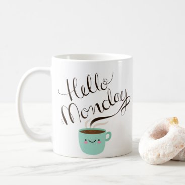 Cute Hipster Coffee Hello Monday Illustration Coffee Mug