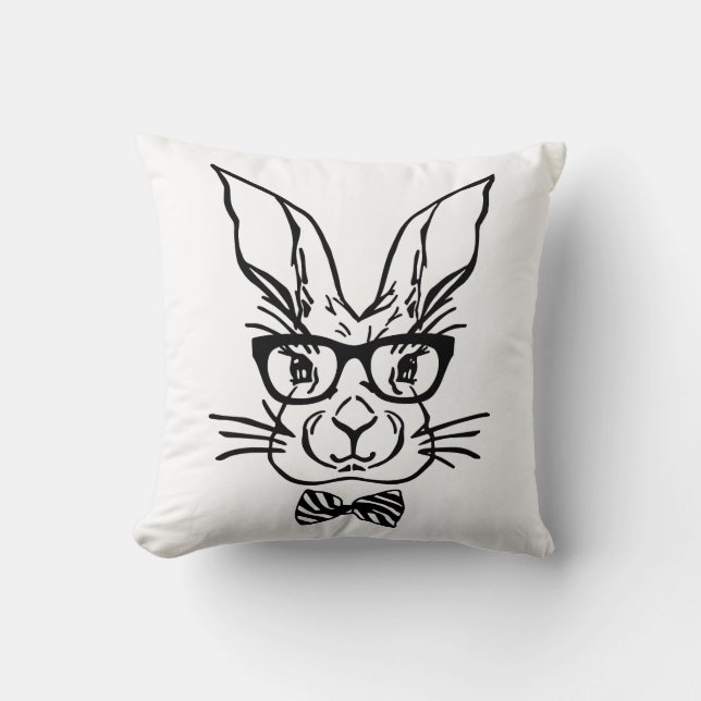 Cute Hipster Easter Bunny Throw Pillow (Front)