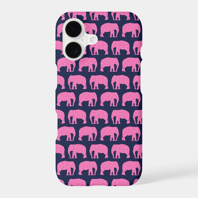 Cute Hipster Elephant Pattern Pink Blue Iphone Case (Back)