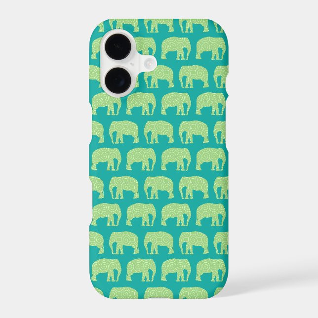Cute Hipster Elephant Pattern Teal Green Iphone Case (Back)