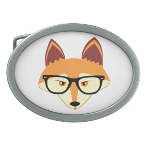 Cute Hipster Fox with Glasses Oval Belt Buckle