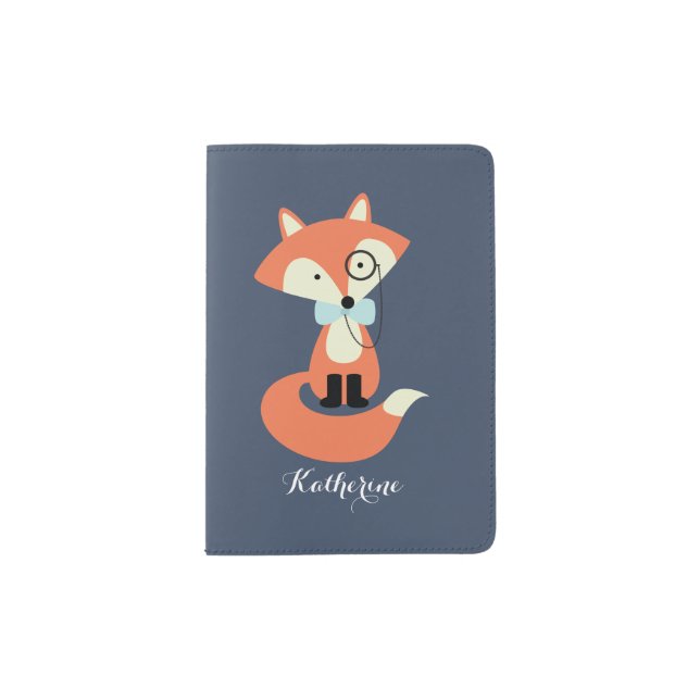 Cute Hipster Fox with Monocle and Bow Tie Passport Holder (Front)