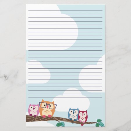 Cute Hipster Glasses Owl Stationery