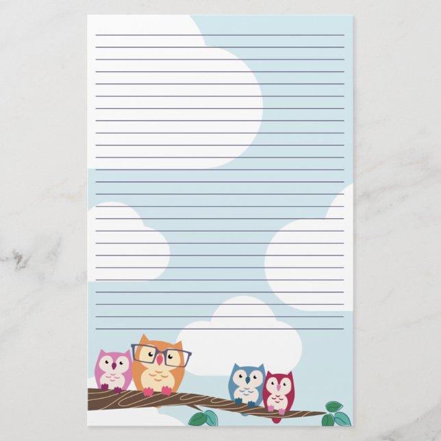 Cute Hipster Glasses Owl Stationery (Front)