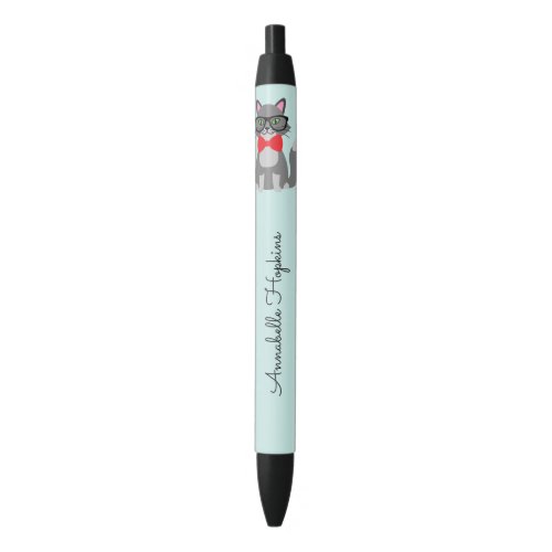 Cute Hipster Grey Cat Name Black Ink Pen