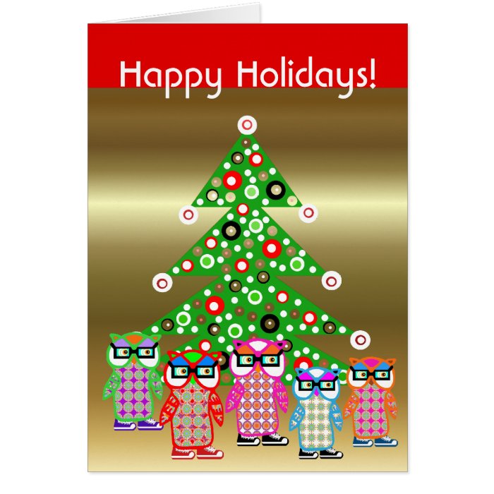 Cute Hipster Owl Christmas Holiday Cards Custom