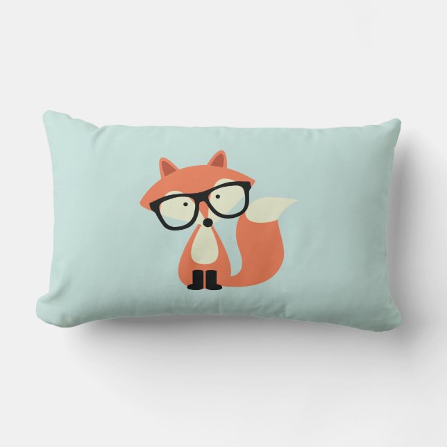 Cute Hipster Red Fox and Mint Chevron Pattern Lumbar Pillow (Front)