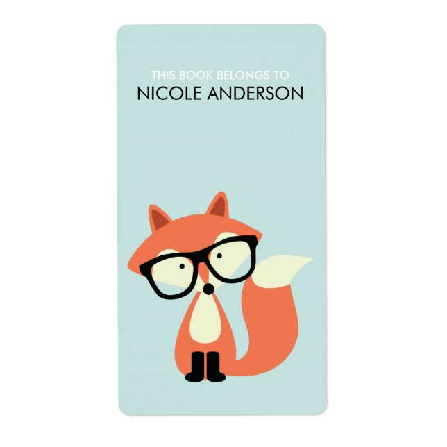 Cute Hipster Red Fox Bookplate (Front)