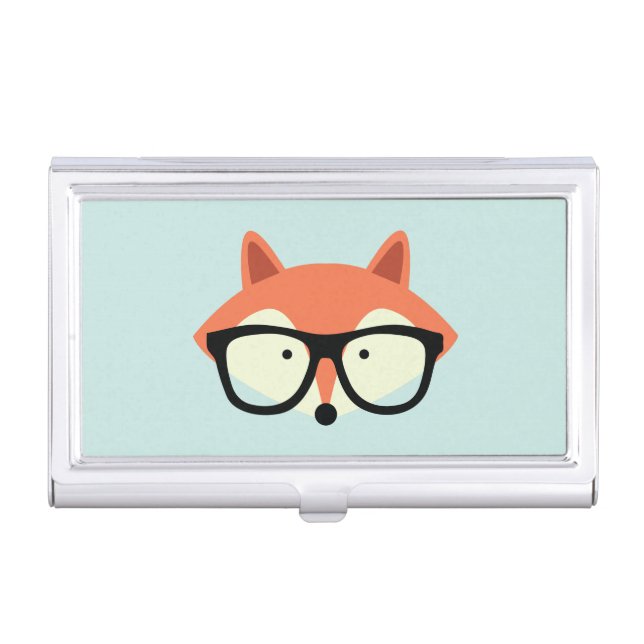 Cute Hipster Red Fox Business Card Case (Front)
