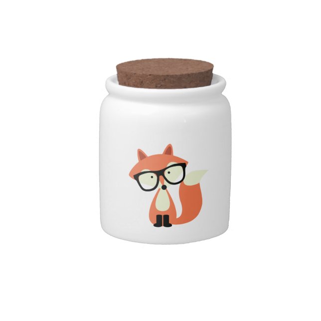 Cute Hipster Red Fox Candy Jar (Front)