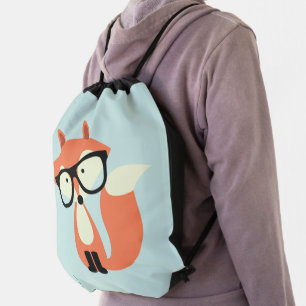 Cute Hipster Red Fox Drawstring Bag