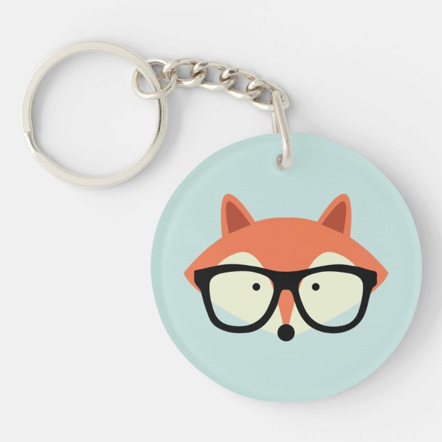 Cute Hipster Red Fox Keychain (Front)