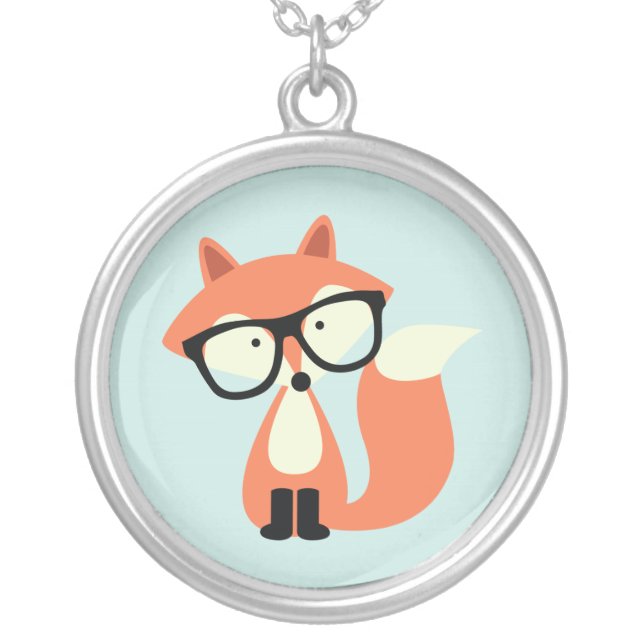 Cute Hipster Red Fox Silver Plated Necklace (Front)