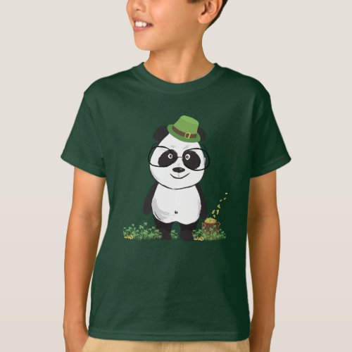 Cute Hipster St Patricks Day Panda Bear Drawing T_Shirt