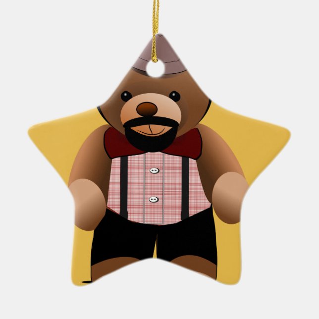 Cute Hipster Teddy Bear With Beard Ceramic Ornament (Front)