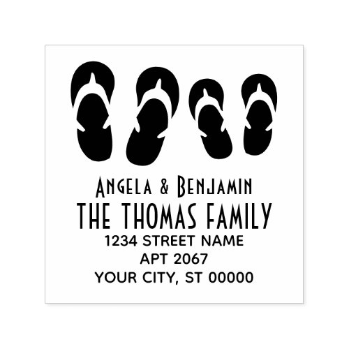 Cute His  Hers Flip Flops Couple Name Address Self_inking Stamp