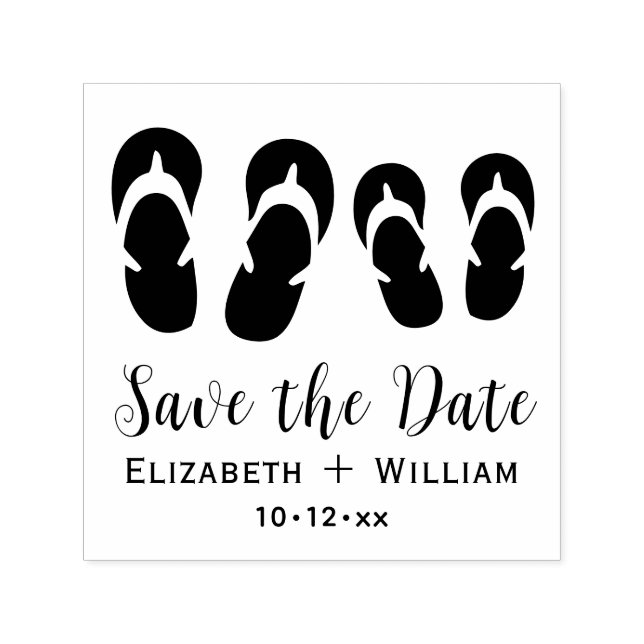 Cute His & Hers Flip Flops Wedding Save the Date Self-inking Stamp (Design)
