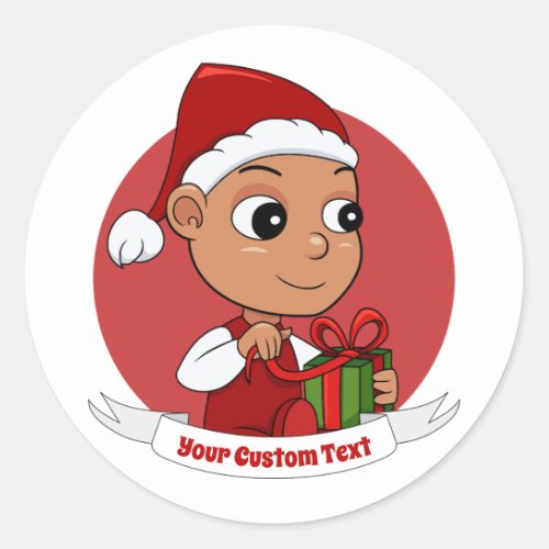 Cute Hispanic baby with a Christmas hat cartoon Classic Round Sticker