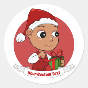 Cute Hispanic baby with a Christmas hat cartoon Classic Round Sticker