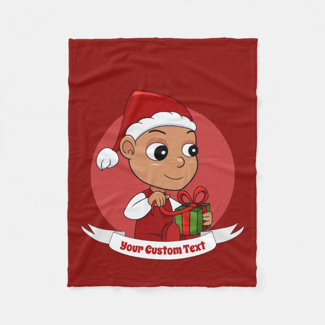 Cute Hispanic baby with a Christmas hat cartoon Fleece Blanket (Front)