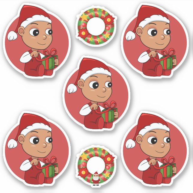 Cute Hispanic baby with a Christmas hat cartoon St Sticker (Front)